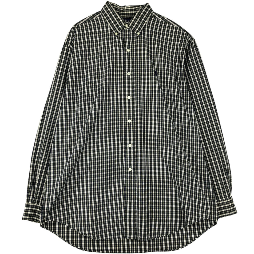 Ralph Lauren BLAKE long sleeve button down check shirt, men's size L cotton navy blue type Vintage Second Hand
