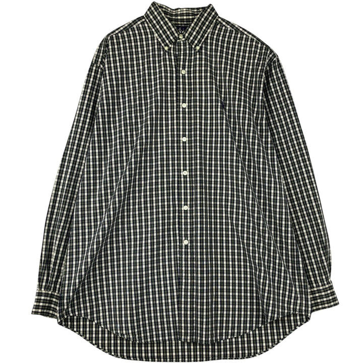 Ralph Lauren BLAKE long sleeve button down check shirt, men's size L cotton navy blue type Vintage Second Hand