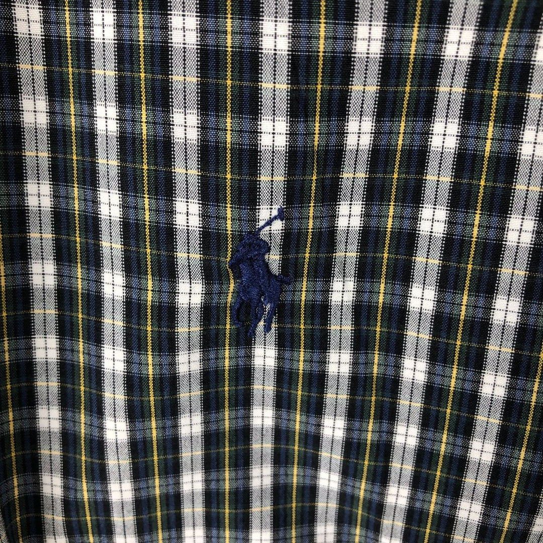 Ralph Lauren BLAKE long sleeve button down check shirt, men's size L cotton navy blue type Vintage Second Hand