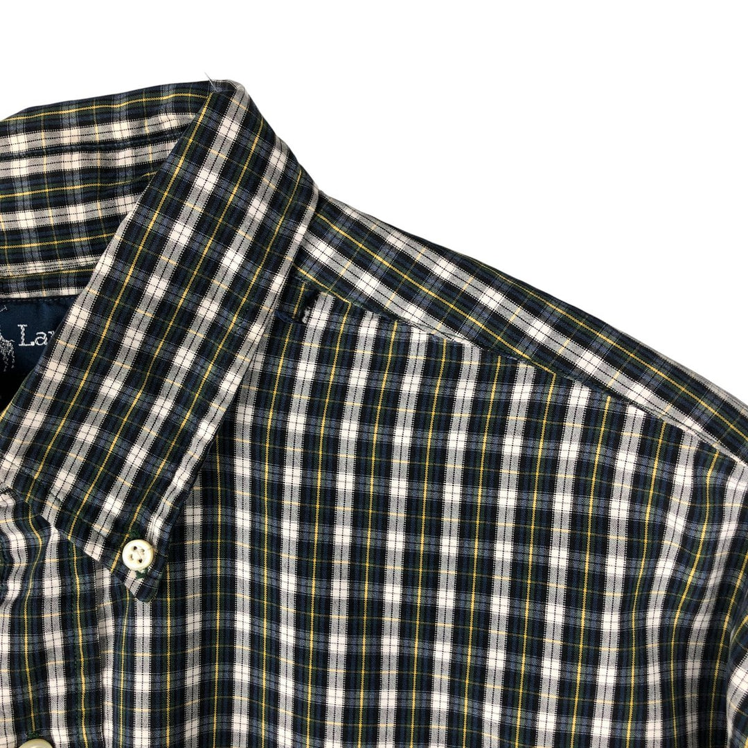 Ralph Lauren BLAKE long sleeve button down check shirt, men's size L cotton navy blue type Vintage Second Hand