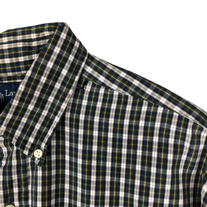 Ralph Lauren BLAKE long sleeve button down check shirt, men's size L cotton navy blue type Vintage Second Hand