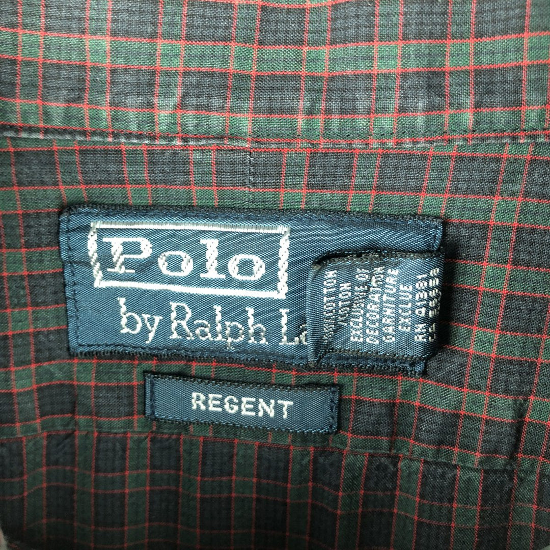 Ralph Lauren POLO by Ralph Lauren REGENT long-sleeved wide-collar cotton check shirt, men's size XL cotton red type Vintage Second Hand