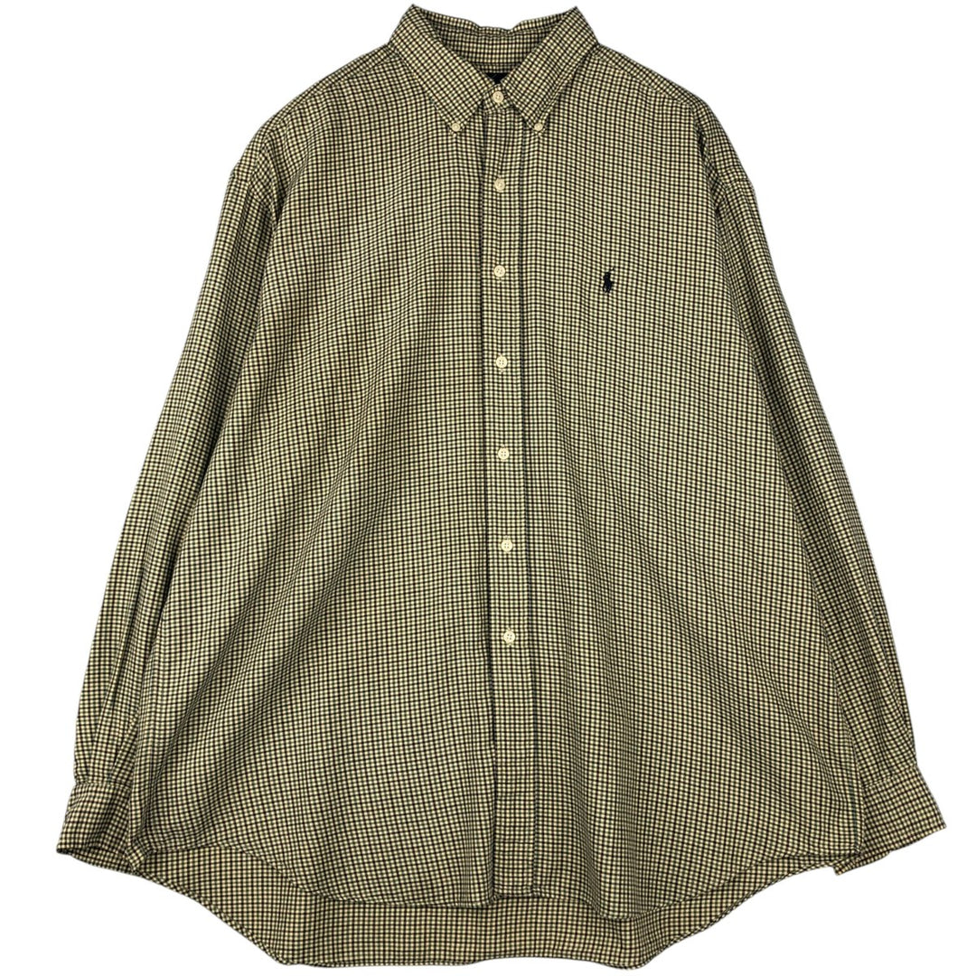 Ralph Lauren BLAIRE long sleeve button down check shirt, men's XL size cotton lemon yellow Vintage Second Hand