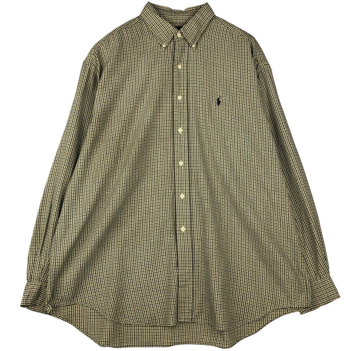 Ralph Lauren BLAIRE long sleeve button down check shirt, men's XL size cotton lemon yellow Vintage Second Hand