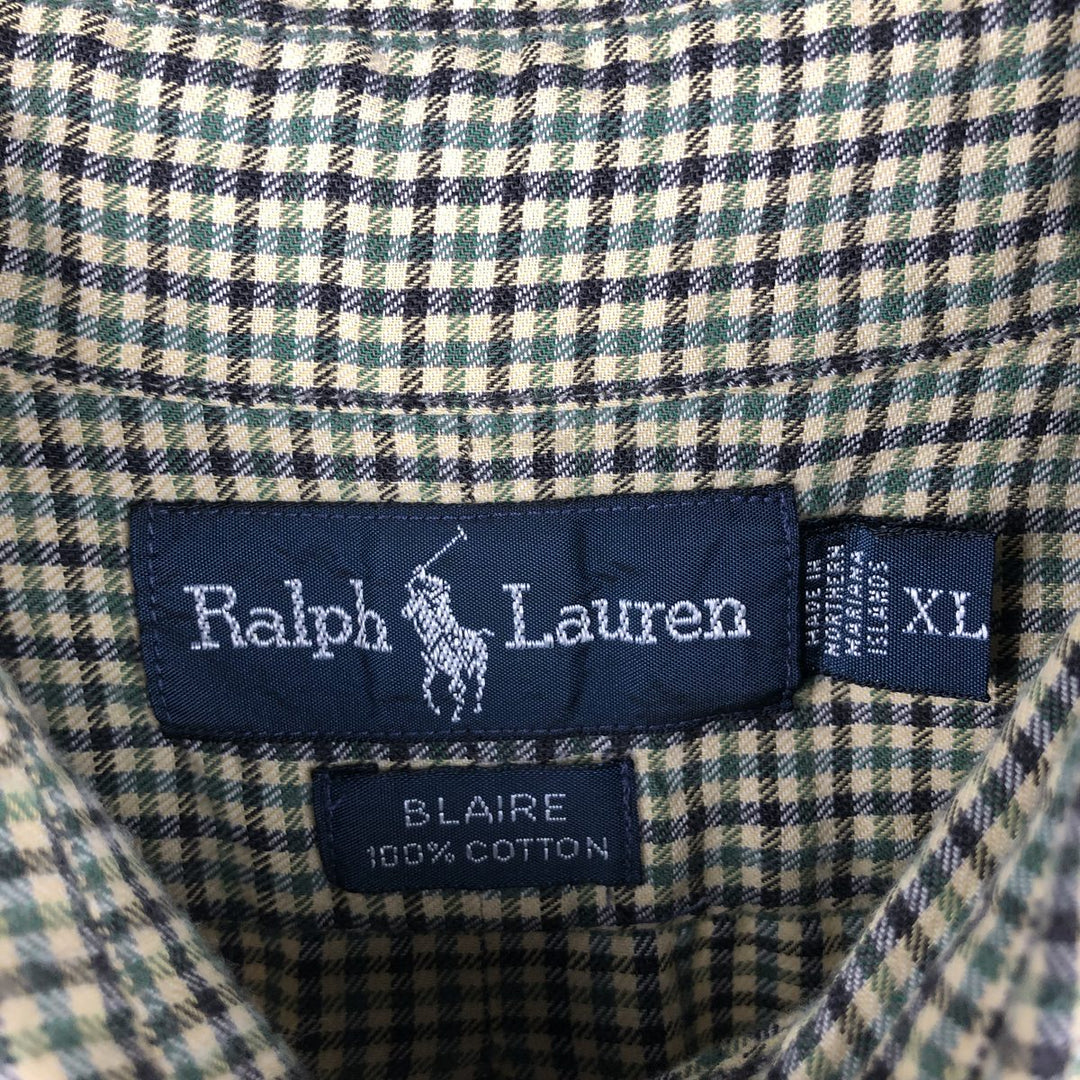 Ralph Lauren BLAIRE long sleeve button down check shirt, men's XL size cotton lemon yellow Vintage Second Hand