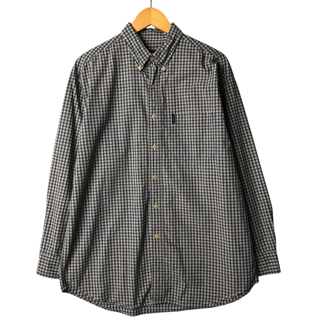 Ralph Lauren CHAPS Long Sleeve Button-Down Check Shirt, Men's Size L cotton navy blue type Vintage Second Hand