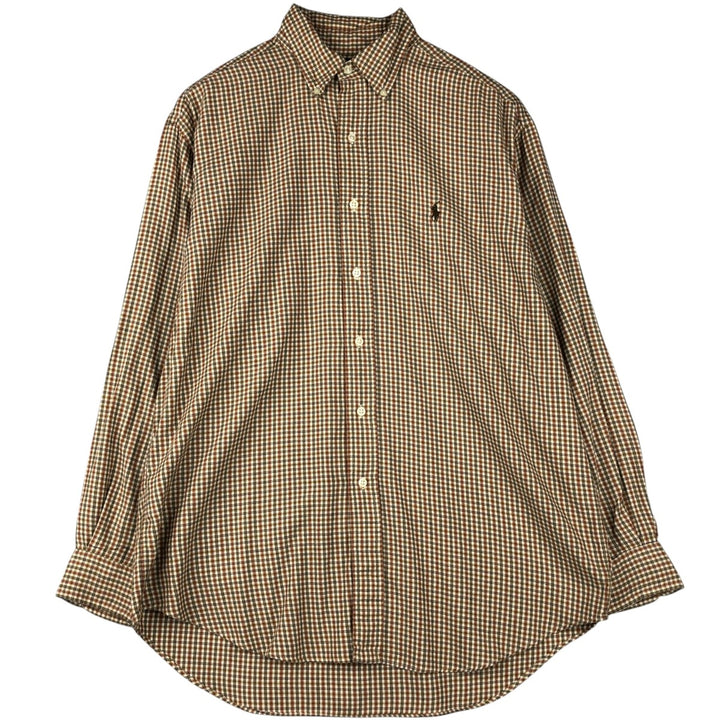 Ralph Lauren BLAKE long sleeve button down check shirt, men's size M cotton Khaki type beige Vintage Second Hand
