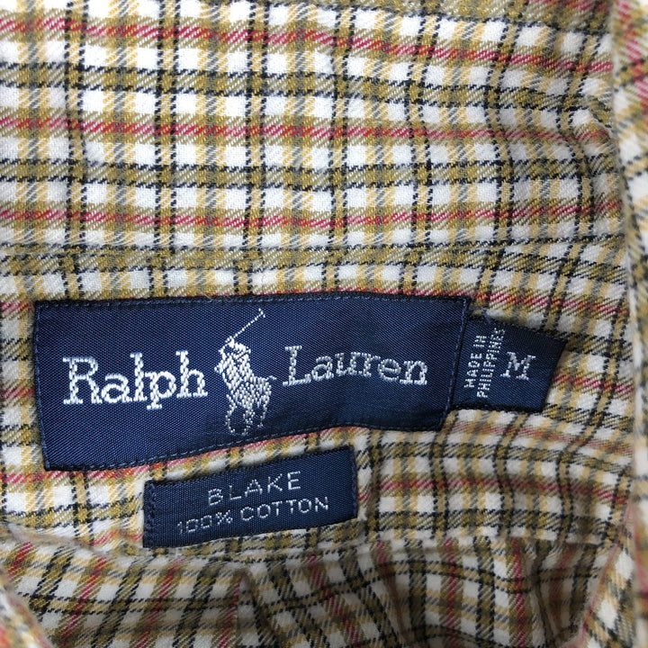 Ralph Lauren BLAKE long sleeve button down check shirt, men's size M cotton Khaki type beige Vintage Second Hand