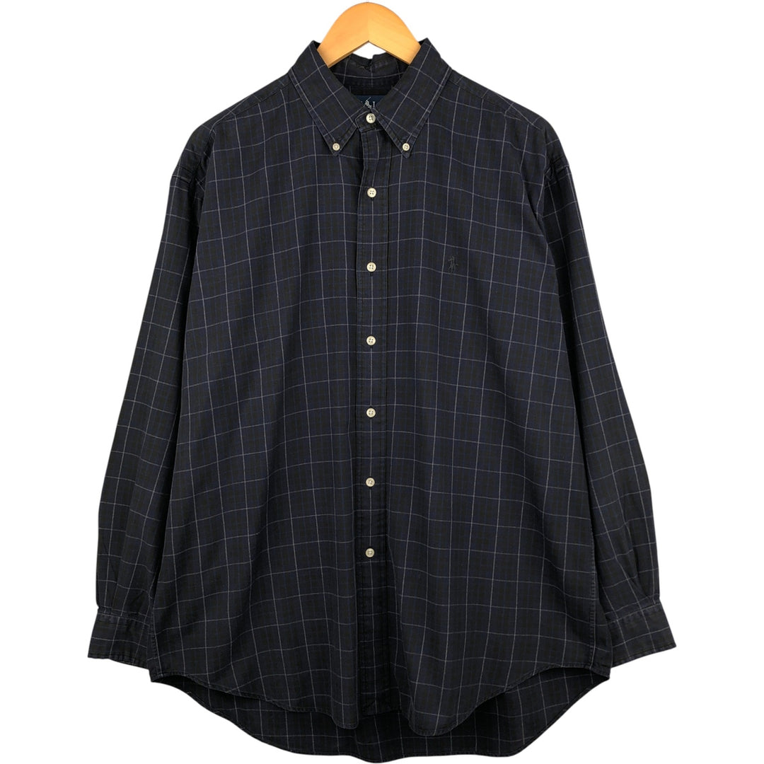 Ralph Lauren BLAKE long sleeve button down check shirt, men's size L cotton navy blue type Vintage Second Hand