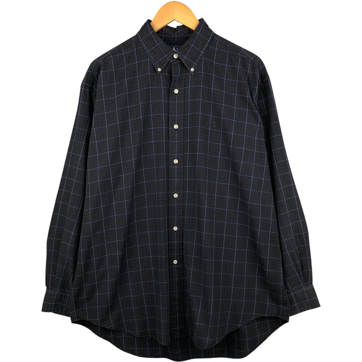 Ralph Lauren BLAKE long sleeve button down check shirt, men's size L cotton navy blue type Vintage Second Hand