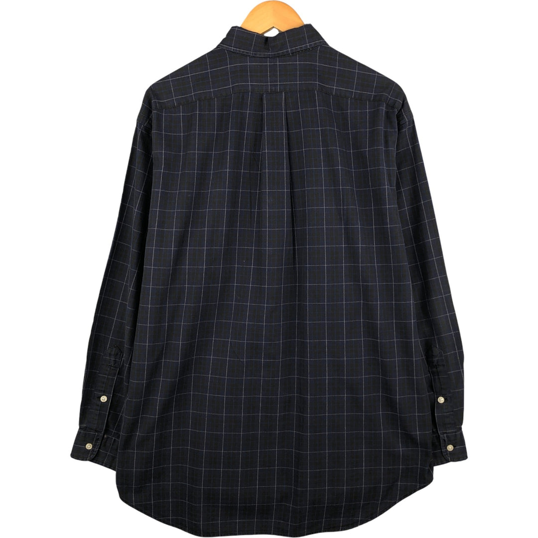 Ralph Lauren BLAKE long sleeve button down check shirt, men's size L cotton navy blue type Vintage Second Hand
