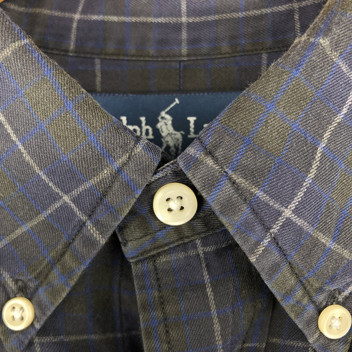 Ralph Lauren BLAKE long sleeve button down check shirt, men's size L cotton navy blue type Vintage Second Hand