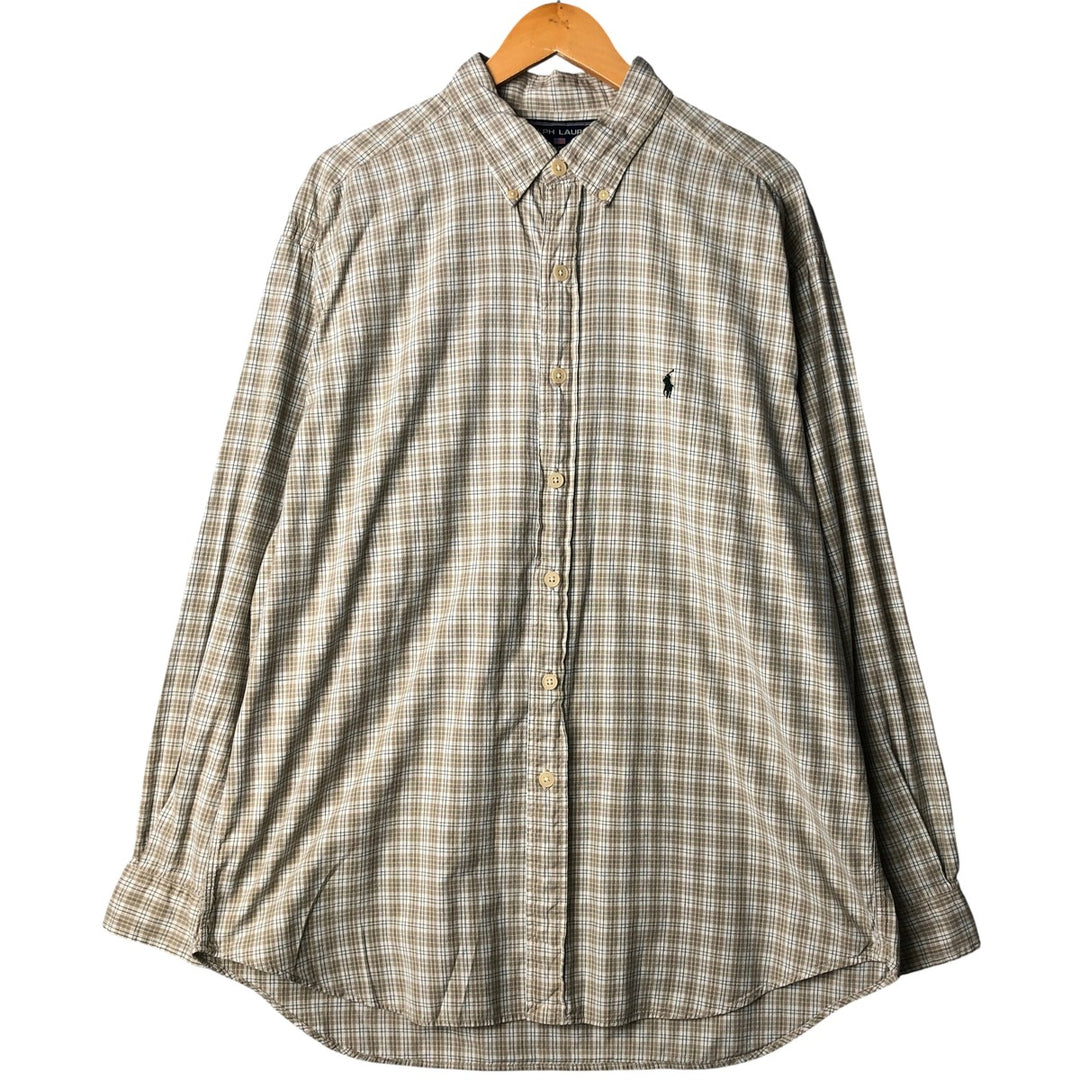 Ralph Lauren SPORT long-sleeved button-down check shirt, men's size XL cotton Khaki type beige Vintage Second Hand