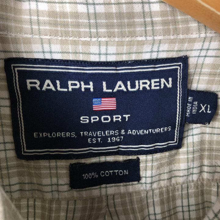 Ralph Lauren SPORT long-sleeved button-down check shirt, men's size XL cotton Khaki type beige Vintage Second Hand