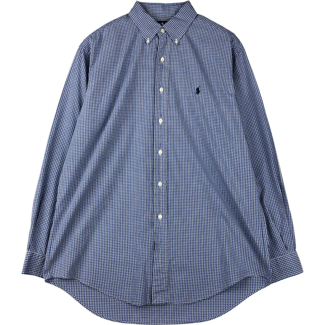 Ralph Lauren YARMOUTH Long Sleeve Button-Down Check Shirt, Men's Size L cotton blue type Vintage Second Hand