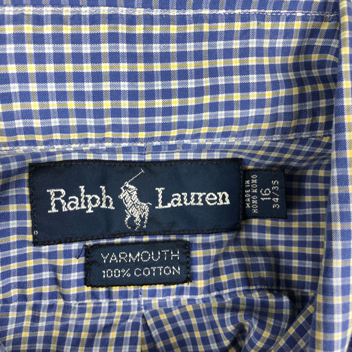 Ralph Lauren YARMOUTH Long Sleeve Button-Down Check Shirt, Men's Size L cotton blue type Vintage Second Hand