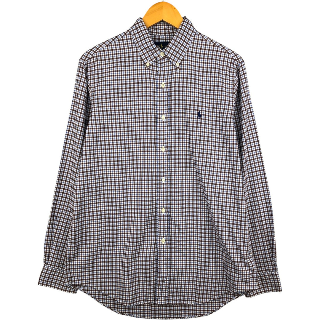 Ralph Lauren long sleeve button down check shirt, men's size M cotton Blue type light blue Vintage Second Hand
