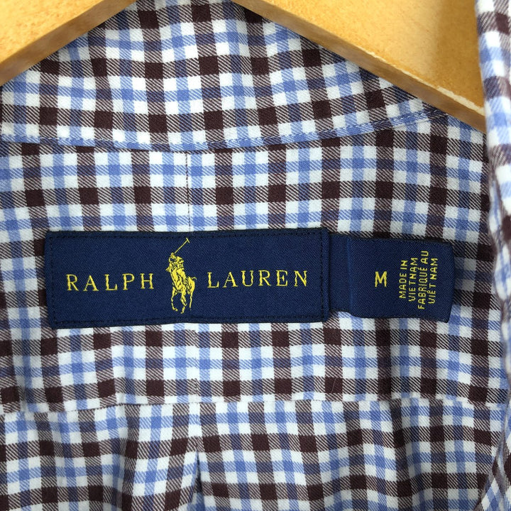 Ralph Lauren long sleeve button down check shirt, men's size M cotton Blue type light blue Vintage Second Hand