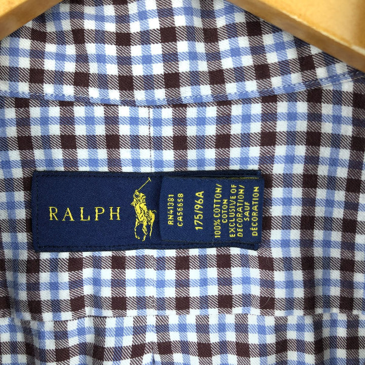 Ralph Lauren long sleeve button down check shirt, men's size M cotton Blue type light blue Vintage Second Hand