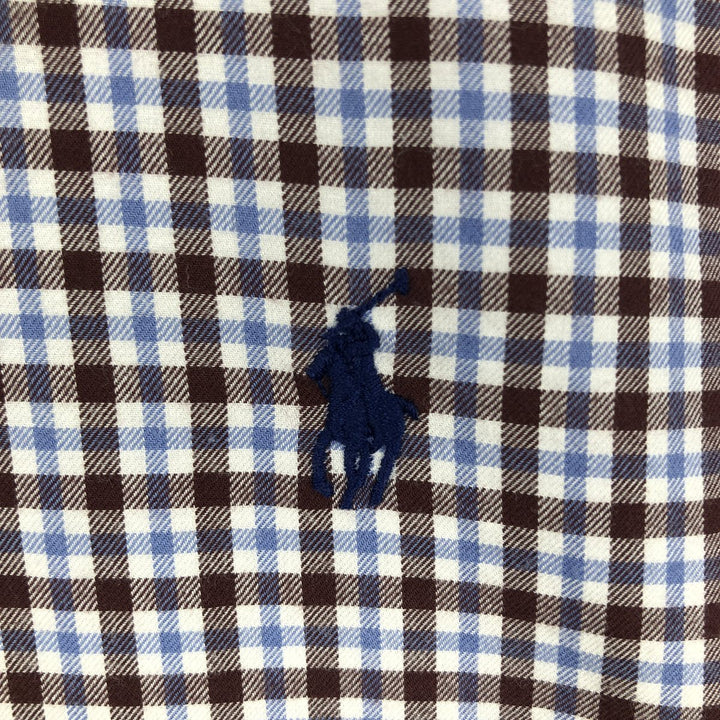 Ralph Lauren long sleeve button down check shirt, men's size M cotton Blue type light blue Vintage Second Hand