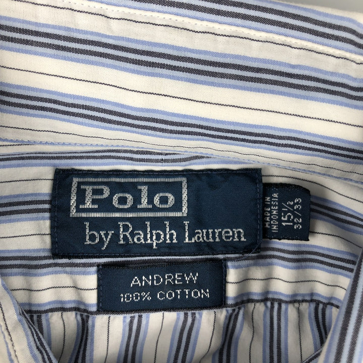 Ralph Lauren POLO by Ralph Lauren ANDREW long-sleeved cotton striped shirt, men's size M cotton white type Vintage Second Hand