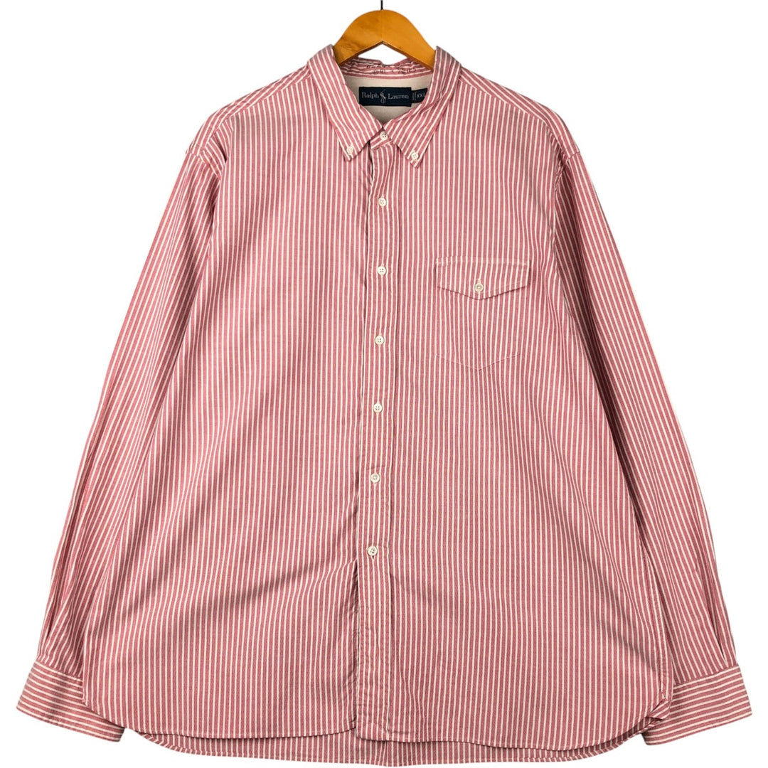 Ralph Lauren long-sleeved button-down striped shirt, men's XXL cotton red type Vintage Second Hand