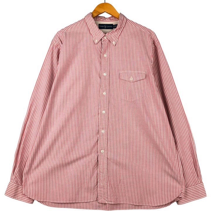Ralph Lauren long-sleeved button-down striped shirt, men's XXL cotton red type Vintage Second Hand