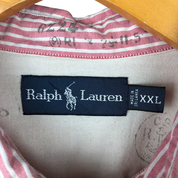 Ralph Lauren long-sleeved button-down striped shirt, men's XXL cotton red type Vintage Second Hand