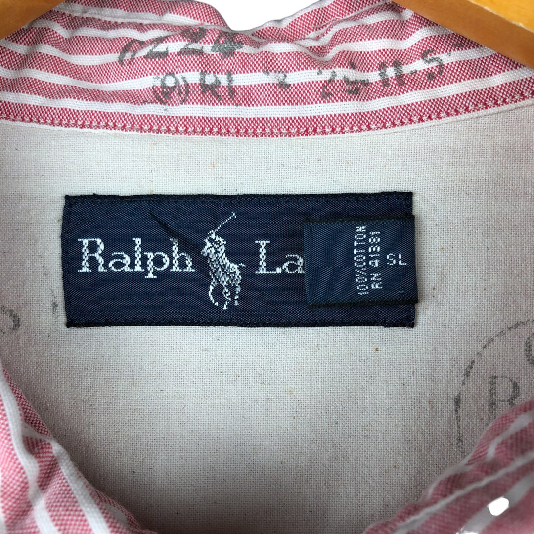 Ralph Lauren long-sleeved button-down striped shirt, men's XXL cotton red type Vintage Second Hand