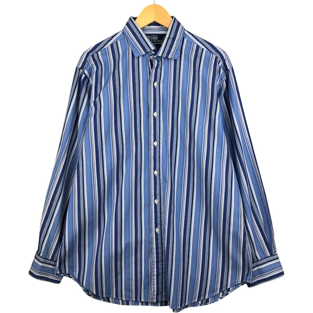 Ralph Lauren REGEND CLASSIC FIT long-sleeved wide-collar striped shirt, men's size XL cotton Blue type light blue Vintage Second Hand