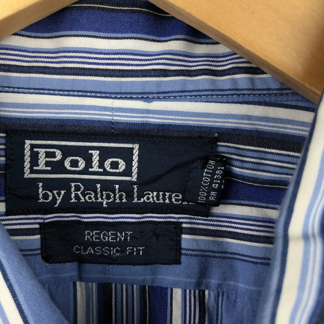 Ralph Lauren REGEND CLASSIC FIT long-sleeved wide-collar striped shirt, men's size XL cotton Blue type light blue Vintage Second Hand