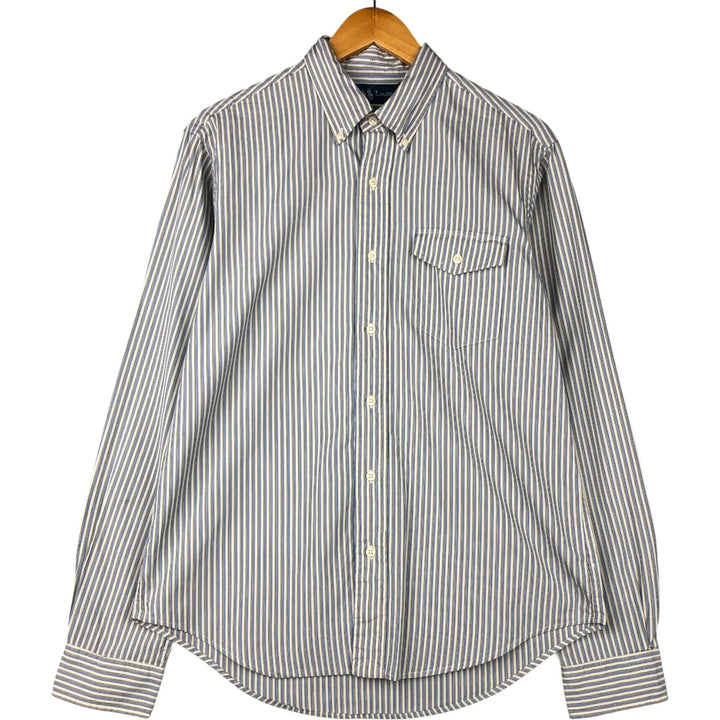Ralph Lauren long sleeve button down striped shirt, men's size M cotton ivory Vintage Second Hand