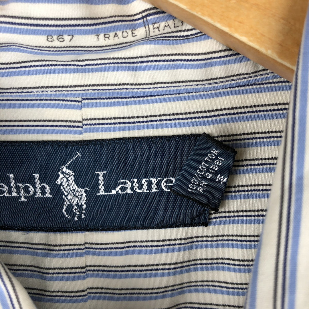 Ralph Lauren long sleeve button down striped shirt, men's size M cotton ivory Vintage Second Hand