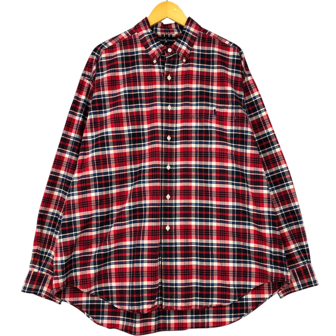 Ralph Lauren BIG SHIRT Long sleeve button-down check shirt Men's XL size cotton navy blue type Vintage Second Hand