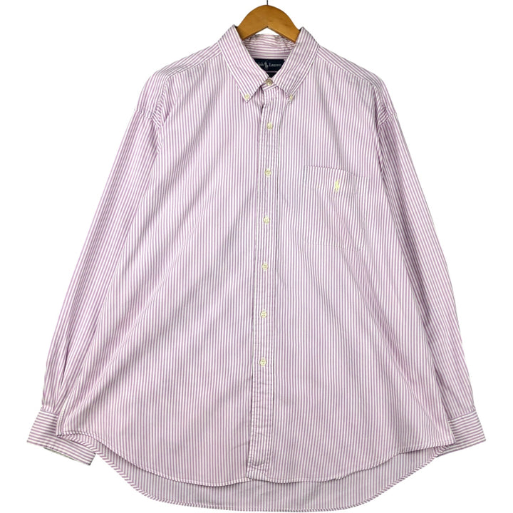 Ralph Lauren BIG SHIRT Long sleeve button-down striped shirt Men's XL size cotton purple type Vintage Second Hand