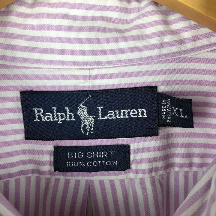 Ralph Lauren BIG SHIRT Long sleeve button-down striped shirt Men's XL size cotton purple type Vintage Second Hand
