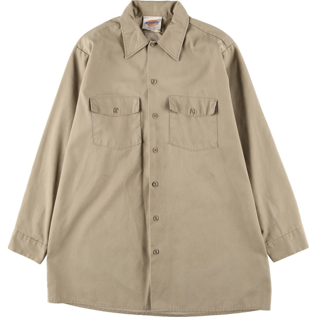 Dickies Long Sleeve Work Shirt, Made in USA, Men's Size L polyester Beige type Vintage Second Hand