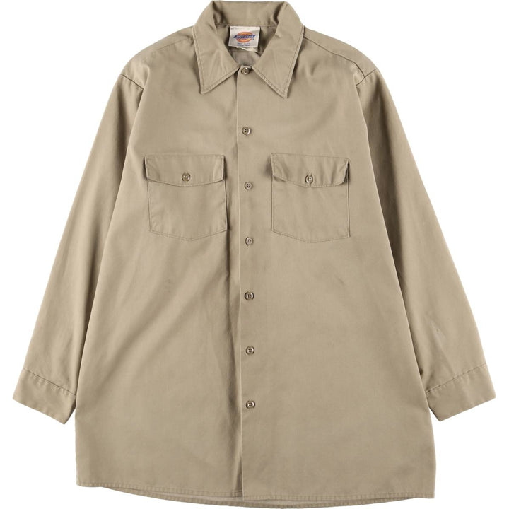 Dickies Long Sleeve Work Shirt, Made in USA, Men's Size L polyester Beige type Vintage Second Hand