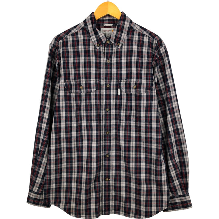 Carhartt Relaxed Fit Check Pattern Long Sleeve Button Down Work Shirt, Men's Medium cotton navy blue type Vintage Second Hand