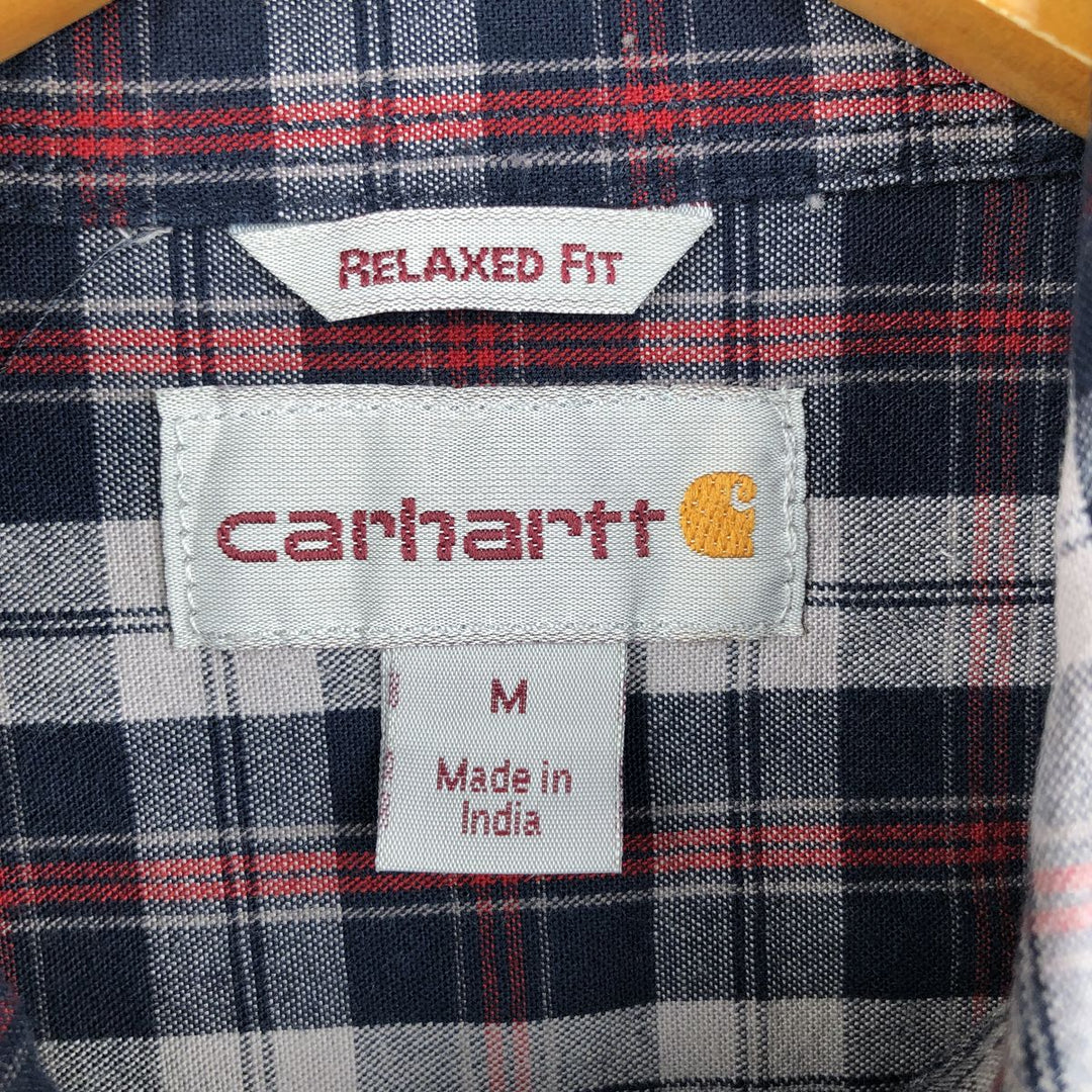 Carhartt Relaxed Fit Check Pattern Long Sleeve Button Down Work Shirt, Men's Medium cotton navy blue type Vintage Second Hand