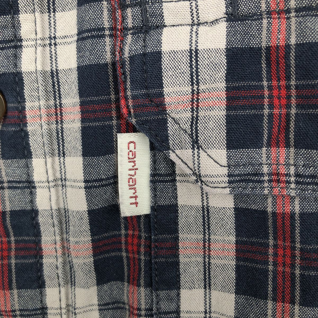 Carhartt Relaxed Fit Check Pattern Long Sleeve Button Down Work Shirt, Men's Medium cotton navy blue type Vintage Second Hand