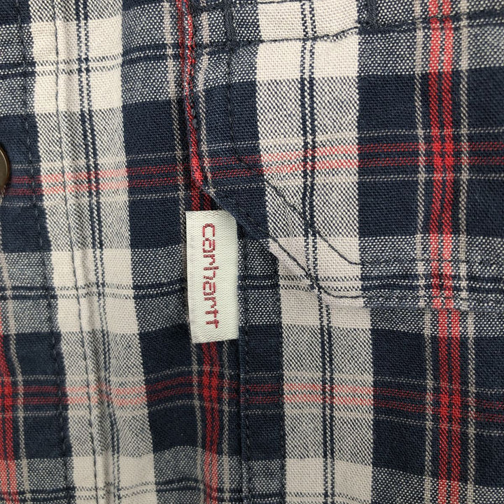 Carhartt Relaxed Fit Check Pattern Long Sleeve Button Down Work Shirt, Men's Medium cotton navy blue type Vintage Second Hand
