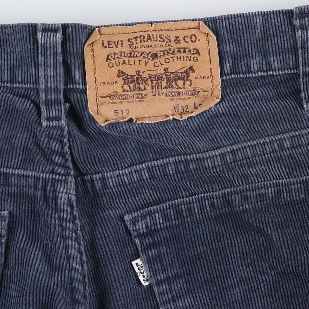 90'S Levi's 517-1517 Bootcut Corduroy Pants, Made in USA, Men's, Size W32, Vintage cotton navy blue type Vintage Second Hand