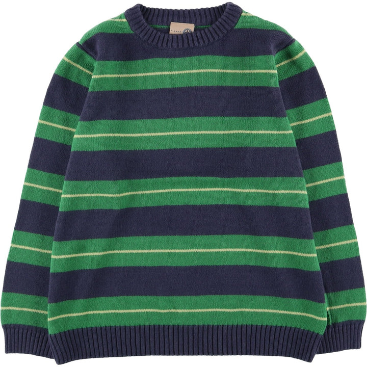 J.KHAKI Striped Pattern Ramie and Cotton Knit Sweater, Women's Size L Lamy navy blue type Vintage Second Hand