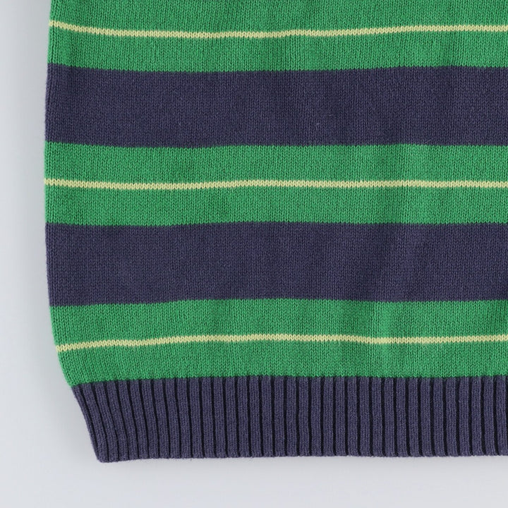 J.KHAKI Striped Pattern Ramie and Cotton Knit Sweater, Women's Size L Lamy navy blue type Vintage Second Hand