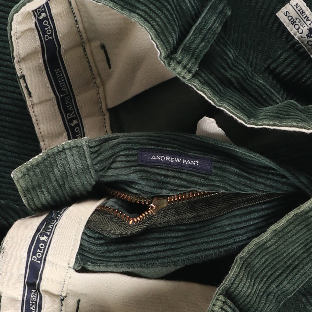 Ralph Lauren POLO RALPH LAUREN Two-pleat corduroy pants for men, size W34 cotton green type Vintage Second Hand