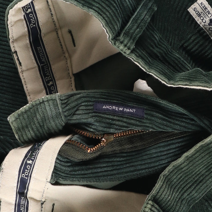 Ralph Lauren POLO RALPH LAUREN Two-pleat corduroy pants for men, size W34 cotton green type Vintage Second Hand