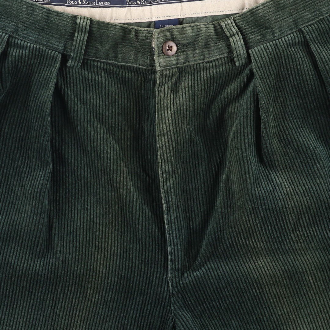 Ralph Lauren POLO RALPH LAUREN Two-pleat corduroy pants for men, size W34 cotton green type Vintage Second Hand