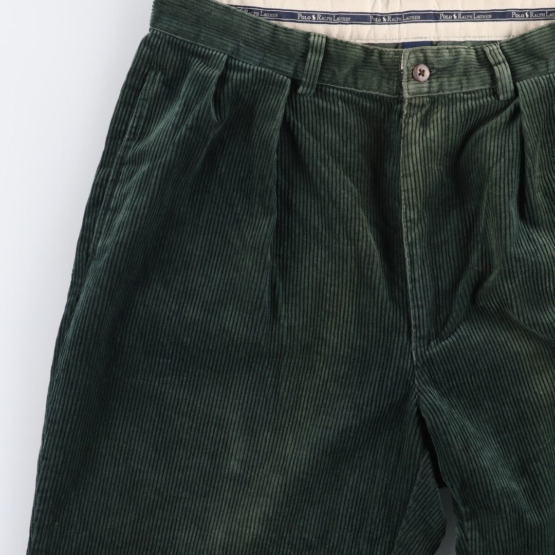 Ralph Lauren POLO RALPH LAUREN Two-pleat corduroy pants for men, size W34 cotton green type Vintage Second Hand