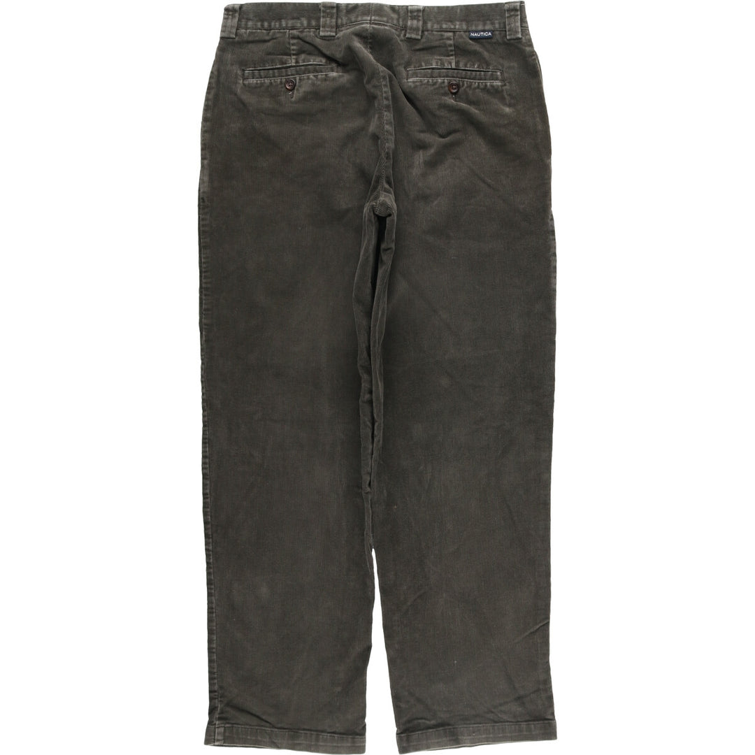 Nautica Rigger Classic Fit One-Tuck Corduroy Pants, Men's, Size 34 (approx.) cotton Khaki type sage green Vintage Second Hand